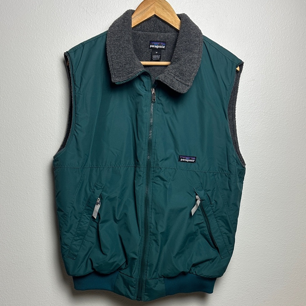 Patagonia 90s Shelled Synchilla Vest Dark Teal w/ Grey Fleece Lining Medium